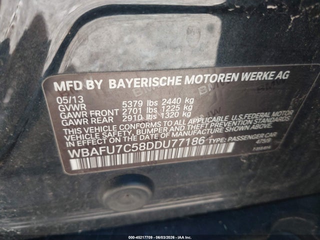 Продажа на аукционе авто 2013 Bmw 535i Xdrive, vin: WBAFU7C58DDU77186, номер лота: 45217709