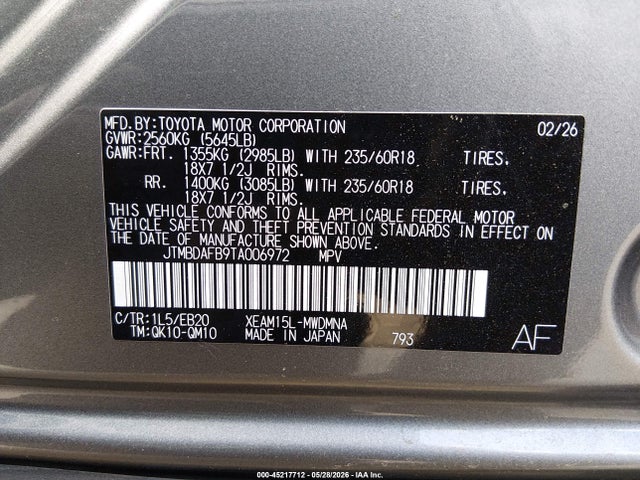 Продажа на аукционе авто 2026 Toyota Bz Xle, vin: JTMBDAFB9TA006972, номер лота: 45217712