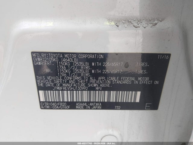 Продаж на аукціоні авто 2017 Toyota Rav4 Le, vin: JTMBFREV5HJ130992, номер лоту: 45217763
