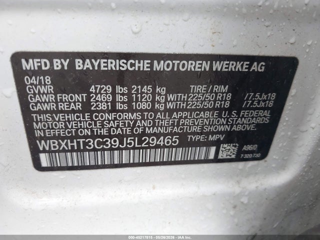 Aukcja sprzedaży 2018 Bmw X1 Xdrive28i, vin: WBXHT3C39J5L29465, numer aukcji: 45217815
