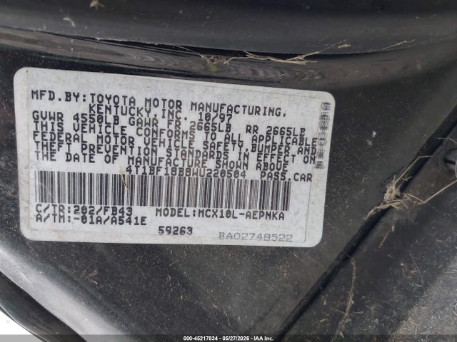 Auction sale of the 1998 Toyota Avalon Xl/xls, vin: 4T1BF18B8WU220504, lot number: 45217834