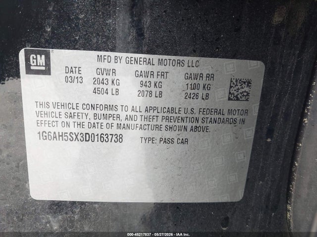 2013 Cadillac Ats Luxury მანქანა იყიდება აუქციონზე, vin: 1G6AH5SX3D0163738, აუქციონის ნომერი: 45217837