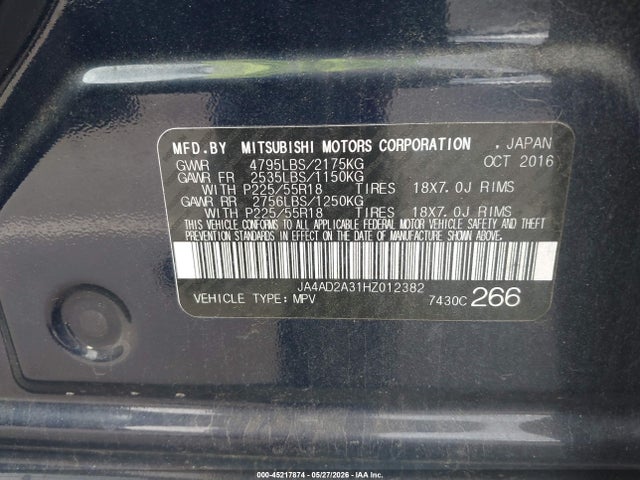Продажа на аукционе авто 2017 Mitsubishi Outlander Es, vin: JA4AD2A31HZ012382, номер лота: 45217874