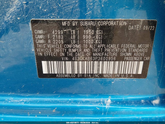 Продаж на аукціоні авто 2023 Subaru Impreza Base, vin: 4S3GKAB63P3600956, номер лоту: 45217877