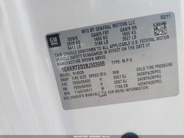 Продажа на аукционе авто 2011 Gmc Acadia Denali, vin: 1GKKRTED2BJ303908, номер лота: 45217880