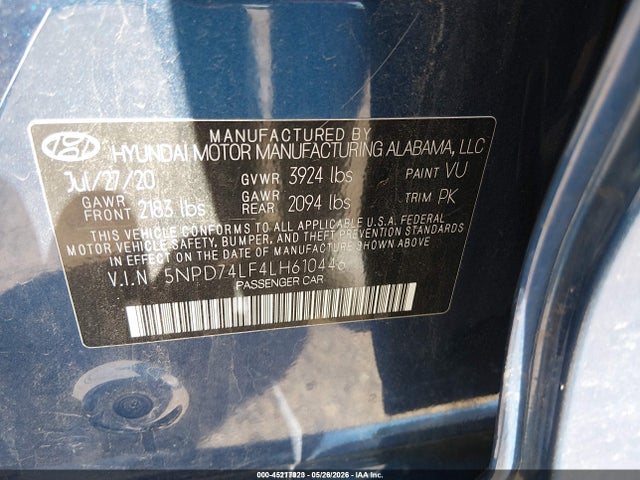 Продажа на аукционе авто 2020 Hyundai Elantra Se, vin: 5NPD74LF4LH610446, номер лота: 45217923