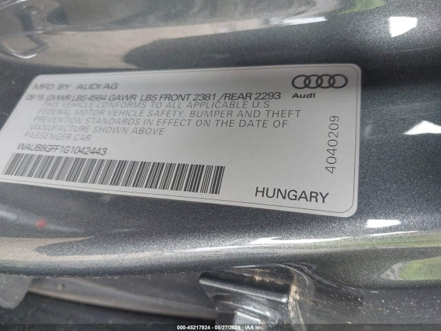 Aukcja sprzedaży 2016 Audi A3 2.0t Premium, vin: WAUB8GFF1G1042443, numer aukcji: 45217924