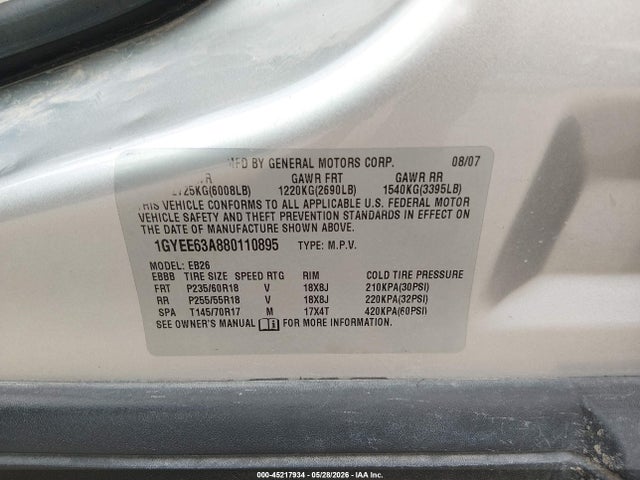 Aukcja sprzedaży 2008 Cadillac Srx V8, vin: 1GYEE63A880110895, numer aukcji: 45217934