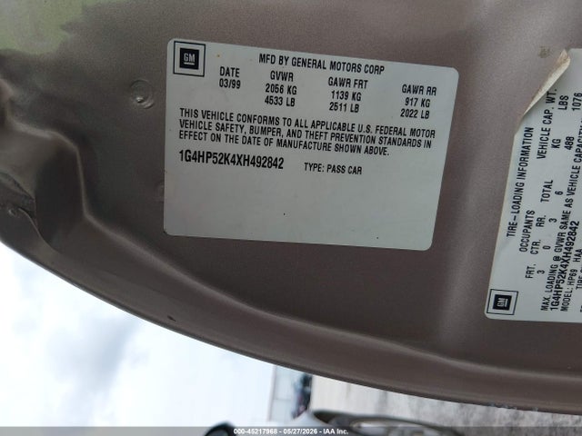 1999 Buick Lesabre Custom მანქანა იყიდება აუქციონზე, vin: 1G4HP52K4XH492842, აუქციონის ნომერი: 45217968