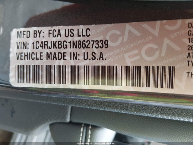 45218020 :رقم المزاد ، 1C4RJKBG1N8627339 vin ، 2022 Jeep Grand Cherokee L Limited 4x4 مزاد بيع