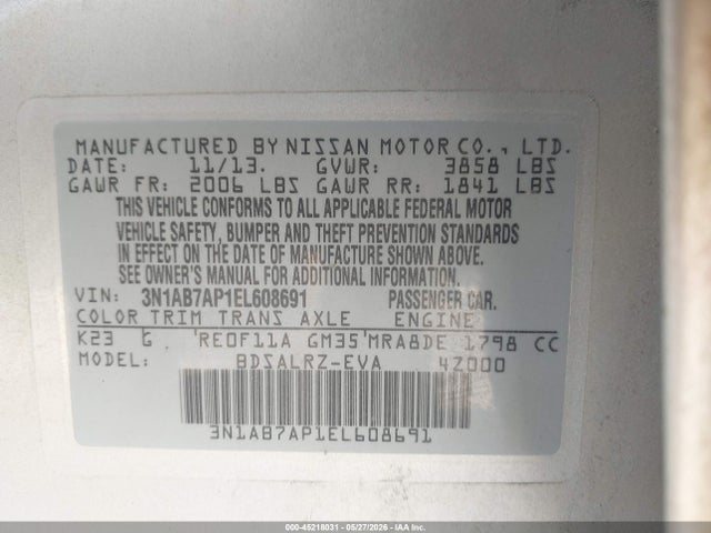 Aukcja sprzedaży 2014 Nissan Sentra Sr, vin: 3N1AB7AP1EL608691, numer aukcji: 45218031