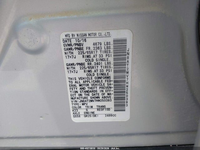 Nissan ROGUE SV 2017 JN8AT2MV7HW250393 Image 9