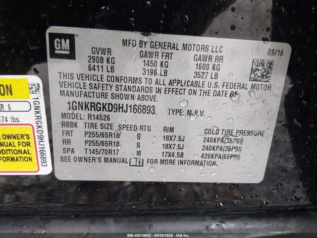 Chevrolet Traverse 1lt 2017 1GNKRGKD9HJ166893 Image 9