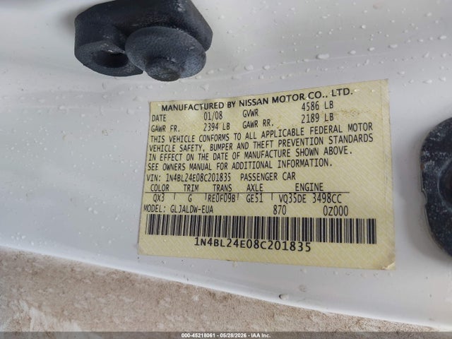 2008 Nissan Altima 3.5 Se მანქანა იყიდება აუქციონზე, vin: 1N4BL24E08C201835, აუქციონის ნომერი: 45218061
