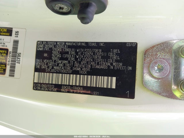 Auction sale of the 2007 Toyota Tundra Base V6, vin: 5TFJU52177X002597, lot number: 45218084