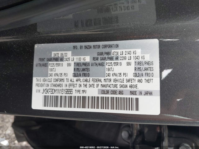 Продажа на аукционе авто 2022 Mazda Cx-5 2.5 S Premium, vin: JM3KFBDM1N1619666, номер лота: 45218092