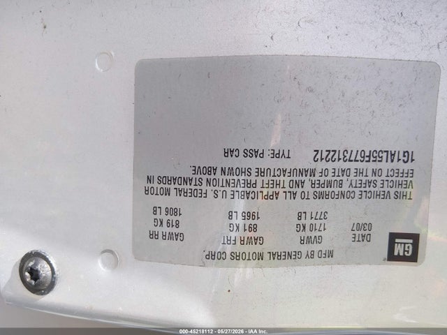 2007 Chevrolet Cobalt Lt მანქანა იყიდება აუქციონზე, vin: 1G1AL55F677312212, აუქციონის ნომერი: 45218112