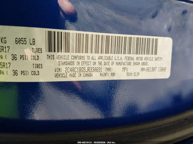 45218121 :رقم المزاد ، 2C4RC1BG5JR330691 vin ، 2018 Chrysler Pacifica Touring L مزاد بيع