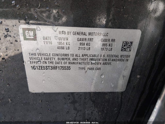 Продаж на аукціоні авто 2017 Chevrolet Malibu 1lt, vin: 1G1ZE5ST3HF175535, номер лоту: 45218128