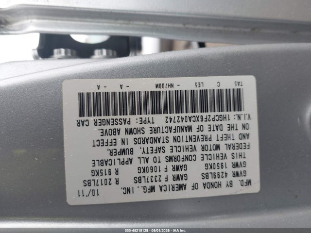 Продажа на аукционе авто 2012 Honda Accord 2.4 Se, vin: 1HGCP2F6XCA042742, номер лота: 45218129
