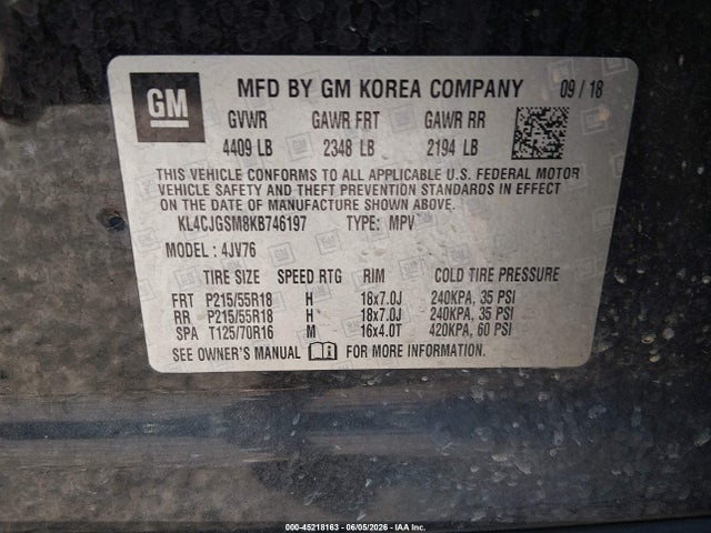 Aukcja sprzedaży 2019 Buick Encore Awd Essence, vin: KL4CJGSM8KB746197, numer aukcji: 45218163