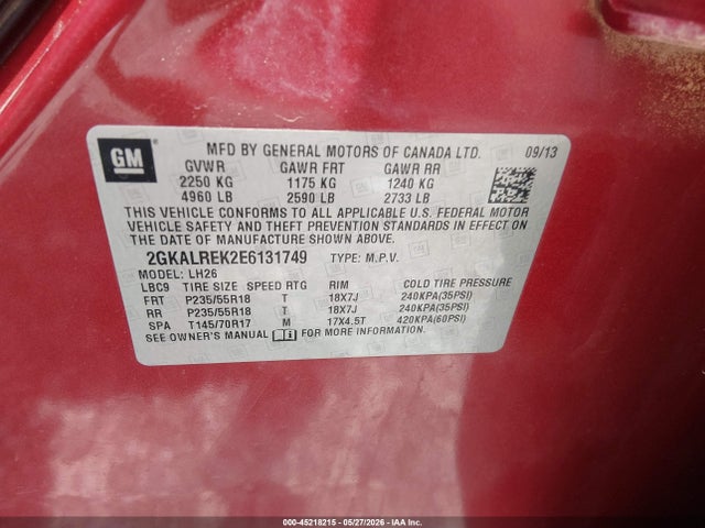 45218215 :رقم المزاد ، 2GKALREK2E6131749 vin ، 2014 Gmc Terrain Sle-2 مزاد بيع