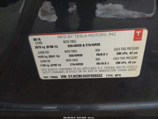 Tesla Model X 75d/p100d/p90d 2016 5YJXCBE45GF006563 Image 9