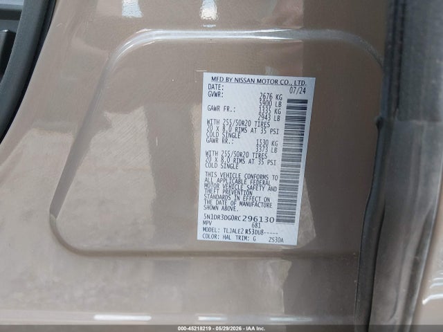 Aukcja sprzedaży 2024 Nissan Pathfinder Platinum Fwd, vin: 5N1DR3DG0RC296130, numer aukcji: 45218219