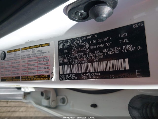 Toyota 4RUNNER SR5 2015 JTEBU5JR0F5246092 Image 9