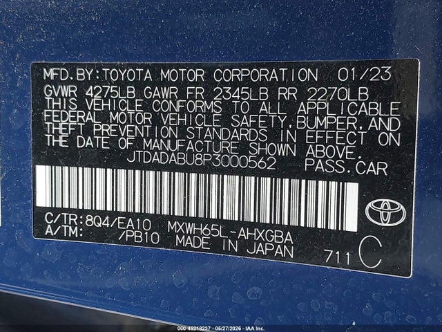 2023 Toyota Prius Xle Awd-e მანქანა იყიდება აუქციონზე, vin: JTDADABU8P3000562, აუქციონის ნომერი: 45218237