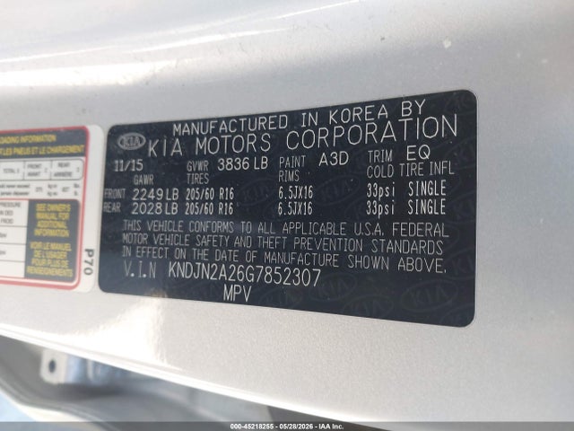 Продаж на аукціоні авто 2016 Kia Soul, vin: KNDJN2A26G7852307, номер лоту: 45218255