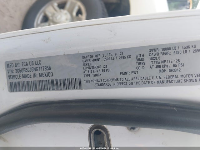 Auction sale of the 2022 Ram 2500 Tradesman  4x4 6'4 Box, vin: 3C6UR5CJ6NG117956, lot number: 45218258