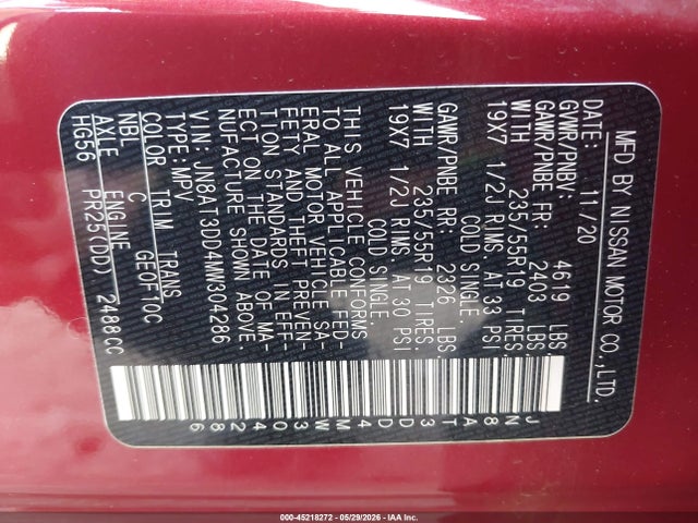 Aukcja sprzedaży 2021 Nissan Rogue Platinum Intelligent Awd, vin: JN8AT3DD4MW304286, numer aukcji: 45218272