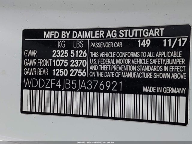 Aukcja sprzedaży 2018 Mercedes-benz E 300, vin: WDDZF4JB5JA376921, numer aukcji: 45218324