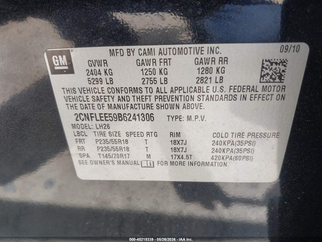 2011 Chevrolet Equinox 1lt მანქანა იყიდება აუქციონზე, vin: 2CNFLEE59B6241306, აუქციონის ნომერი: 45218339