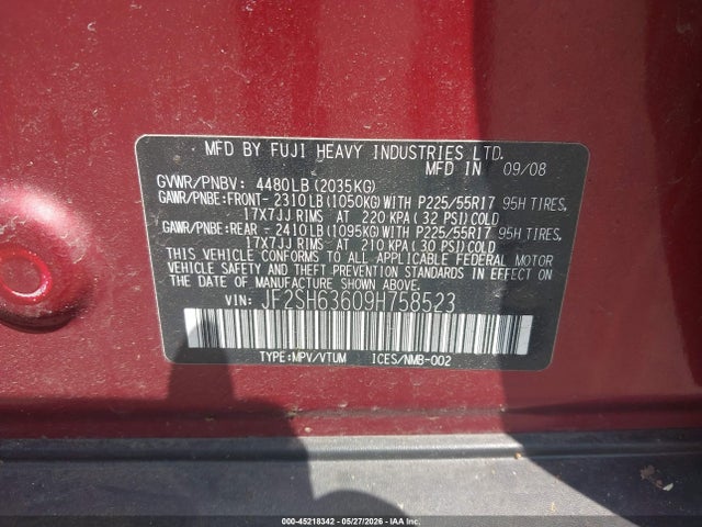 Продаж на аукціоні авто 2009 Subaru Forester 2.5x, vin: JF2SH63609H758523, номер лоту: 45218342