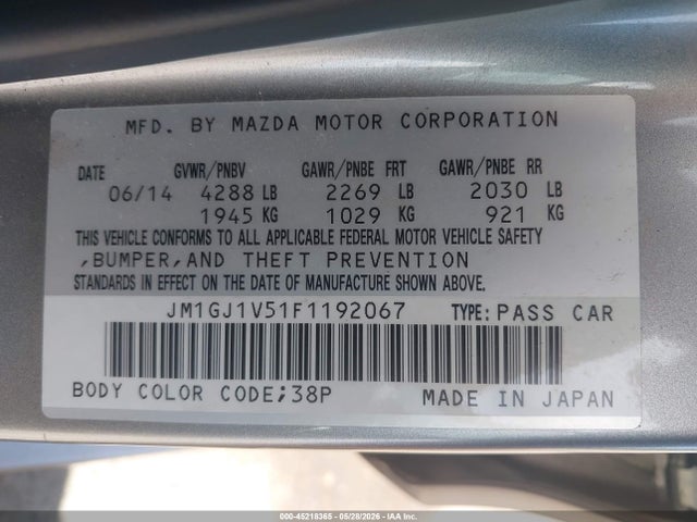 JM1GJ1V51F1192067 Mazda Mazda6 I Touring
