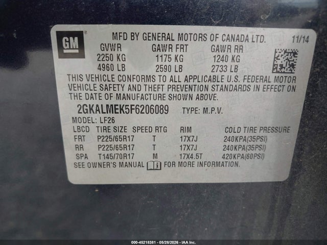GMC Terrain Sle-1 2015 2GKALMEK5F6206089 Image 9