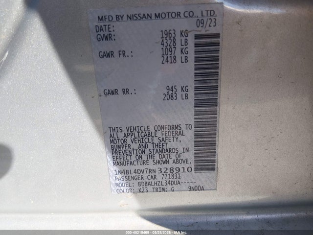 Auction sale of the 2024 Nissan Altima Sv Fwd, vin: 1N4BL4DV7RN328910, lot number: 45218409