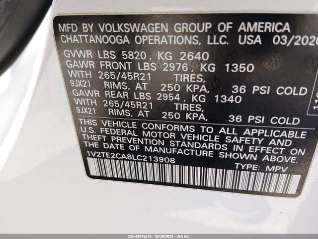 Продаж на аукціоні авто 2020 Volkswagen Atlas Cross Sport 3.6l V6 Sel Premium R-line, vin: 1V2TE2CA8LC213908, номер лоту: 45218418