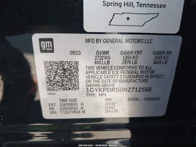 45218421 :رقم المزاد ، 1GYKPDRS0RZ712558 vin ، 2024 Cadillac Xt6 Awd Premium Luxury مزاد بيع