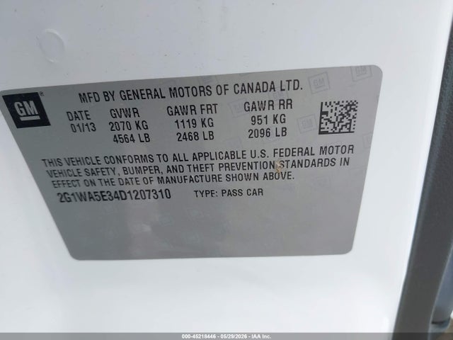 2013 Chevrolet Impala Ls მანქანა იყიდება აუქციონზე, vin: 2G1WA5E34D1207310, აუქციონის ნომერი: 45218446