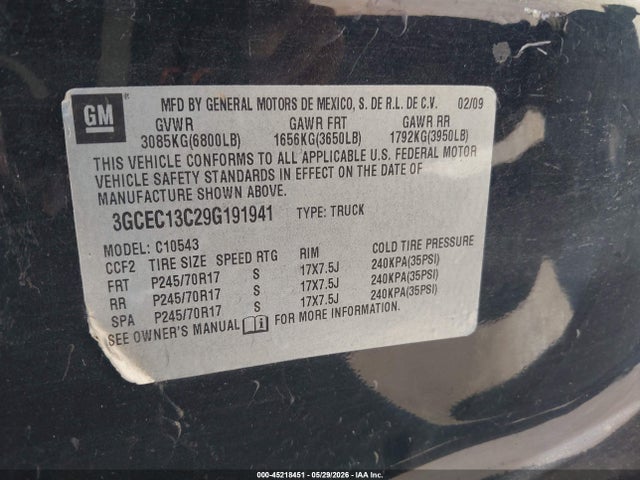 Aukcja sprzedaży 2009 Chevrolet Silverado 1500 Ls, vin: 3GCEC13C29G191941, numer aukcji: 45218451