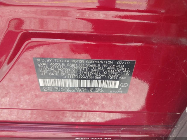 Auction sale of the 2010 Lexus Es 350, vin: JTHBK1EG6A2381565, lot number: 45218474