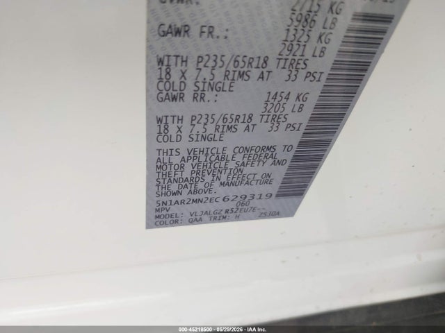Aukcja sprzedaży 2014 Nissan Pathfinder Sl, vin: 5N1AR2MN2EC629319, numer aukcji: 45218500