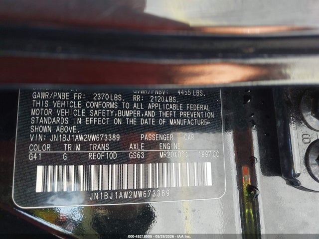 Продажа на аукционе авто 2021 Nissan Rogue Sport S Awd Xtronic Cvt, vin: JN1BJ1AW2MW673389, номер лота: 45218505