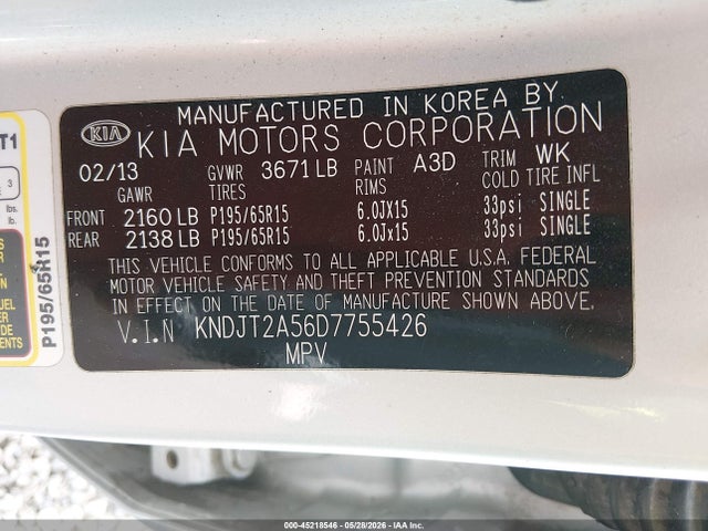 Aukcja sprzedaży 2013 Kia Soul, vin: KNDJT2A56D7755426, numer aukcji: 45218546