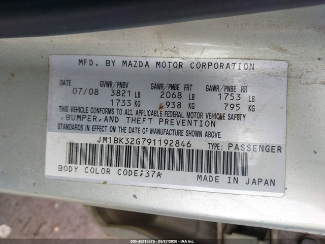 Aukcja sprzedaży 2009 Mazda Mazda3 I, vin: JM1BK32G791192846, numer aukcji: 45218576