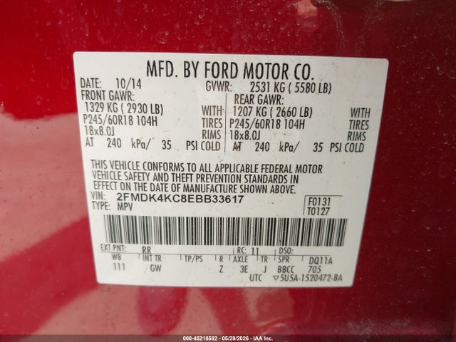 Aukcja sprzedaży 2014 Ford Edge Limited, vin: 2FMDK4KC8EBB33617, numer aukcji: 45218582
