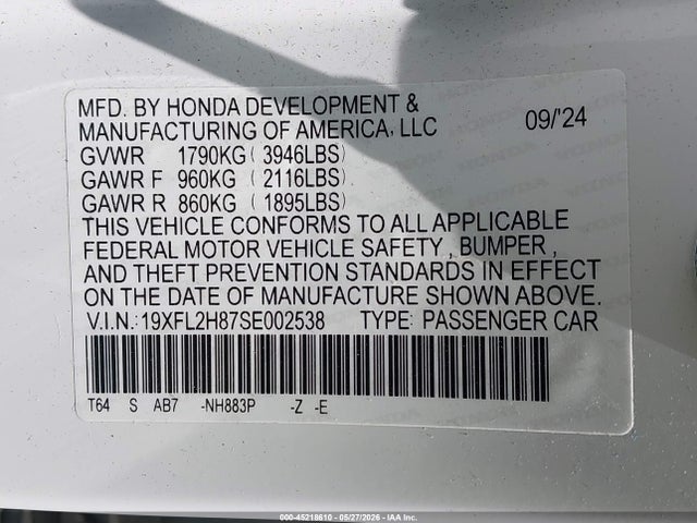 Продажа на аукционе авто 2025 Honda Civic Sedan Sport, vin: 19XFL2H87SE002538, номер лота: 45218610